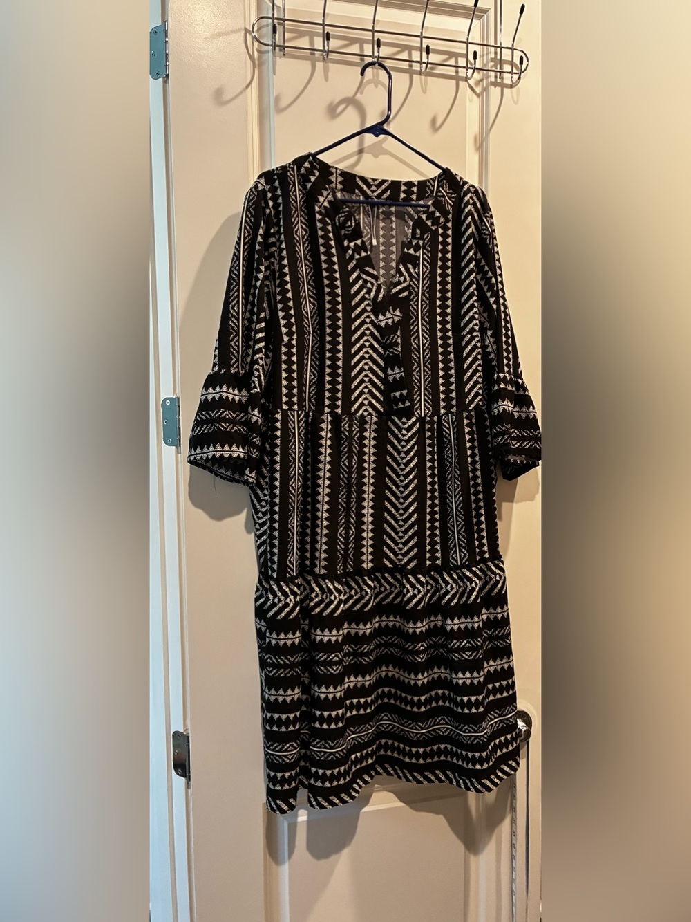 BloomChic Black & Cream Geometric Print Tiered Boho Dress 18-20
